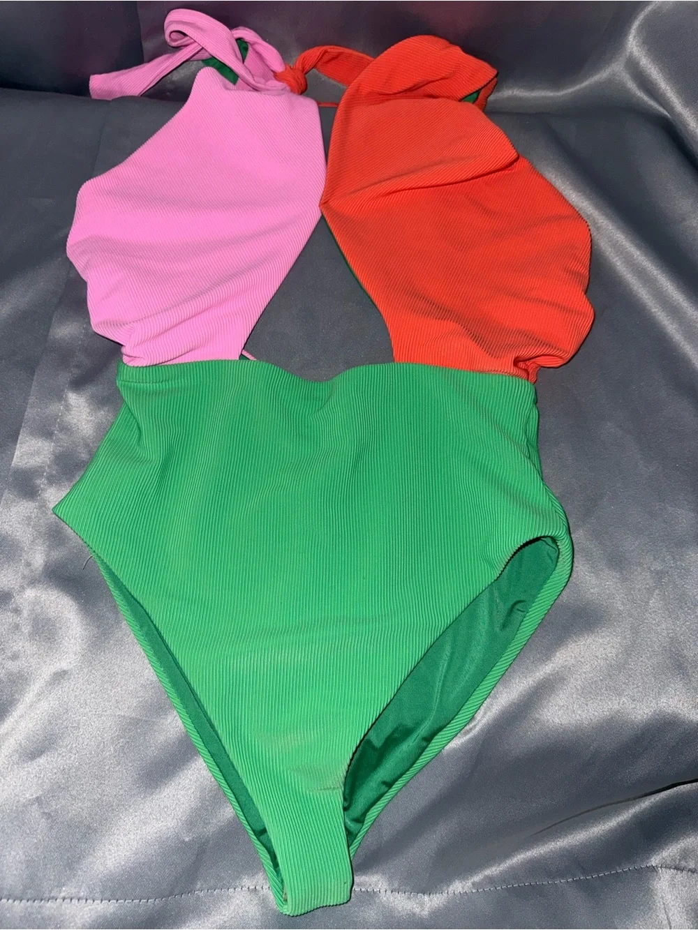 Beach Riot Ribbed Colorblock One-Piece in Green, Pink & Orange - Picture 2 of 7